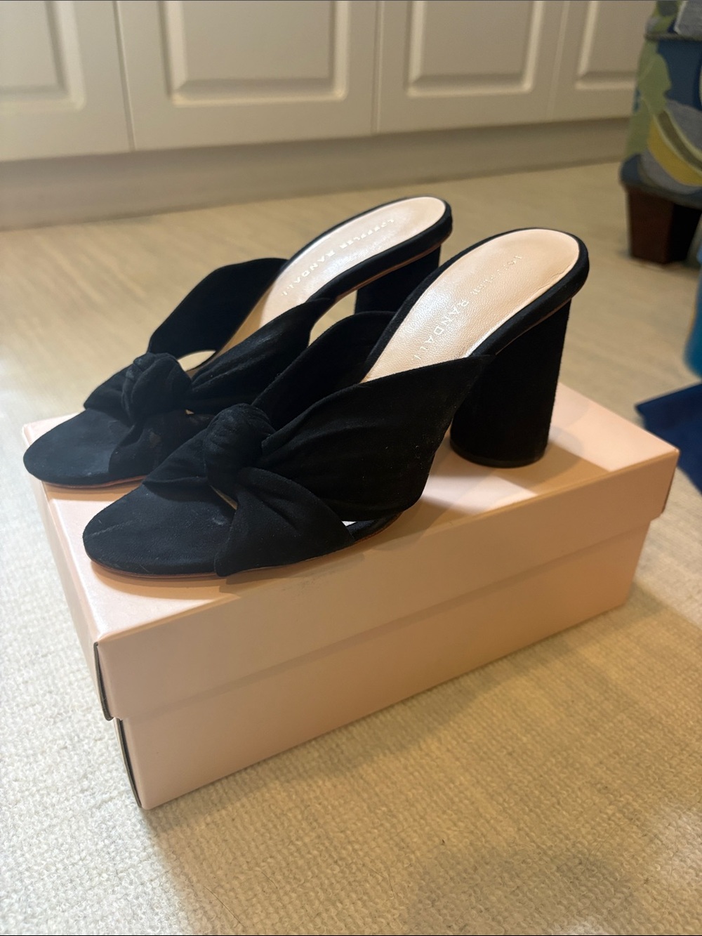 Loeffler Randall Black Knotted Open-Toe Mules. Black Suede. - Picture 2 of 7